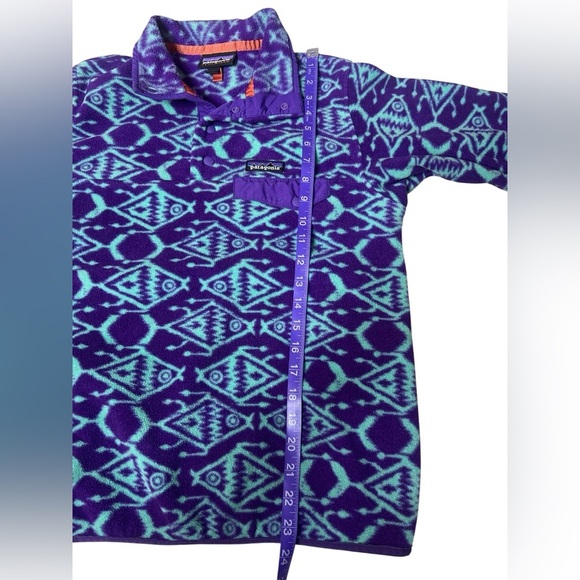 Patagonia Synchilla Snap-T Fleece Pullover Vintage Aztec Fish Print Purple Teal - Picture 5 of 11